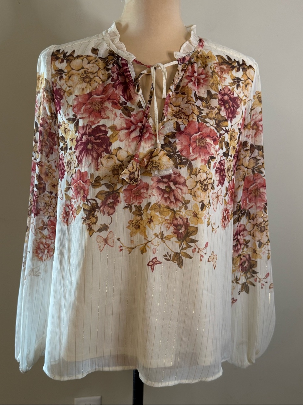 Autres Filles floral metallic cottage retro ethereal fairy top SZ M